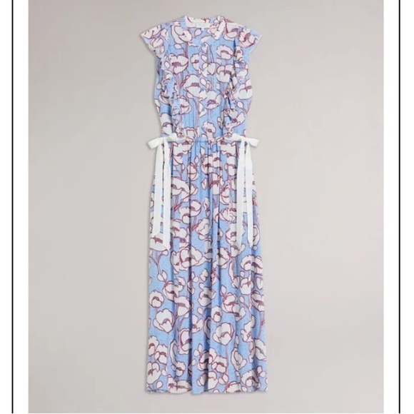 TED BAKER Tindraa Floral Frill Midi Dress Size 5 US 12 Ruffle Feminine Coquette - Picture 3 of 16